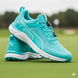 Women's Puma spikeless golf shoes with a modern design, ideal for versatile on and off-course wear.
