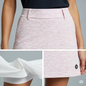 Close-up of a womens golf skirt showcasing its breathable fabric and stretch for optimal performance on the green.