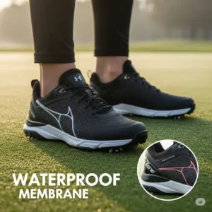 Waterproof girls golf shoes with a modern design, perfect for keeping feet dry during dewy morning rounds.