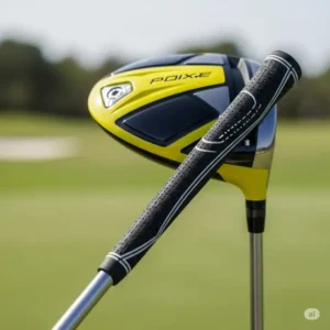 Close-up of a lightweight left-handed driver specifically designed for young golfers.