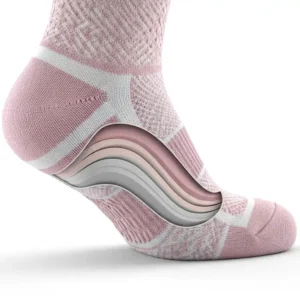 A cutaway view of the heel and toe of a womens golf sock, highlighting the extra-cushioning for enhanced comfort and shock absorption.