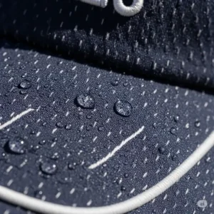 Detail of a mens golf visor's fabric, highlighting its moisture-wicking properties for comfortable wear on the course.