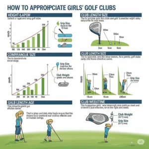 "An illustrative chart showing how to choose the right size girls golf clubs based on height and age, ensuring a comfortable and effective swing."