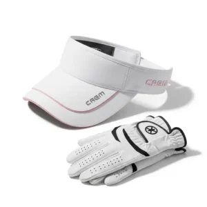 A fashionable golf visor and glove, showcasing comfortable and stylish ladies golf presents for on-course wear.