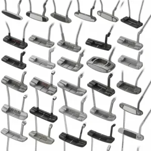 A well-organized golf bag filled with a full set of mens lefty golf clubs, ready for a round.