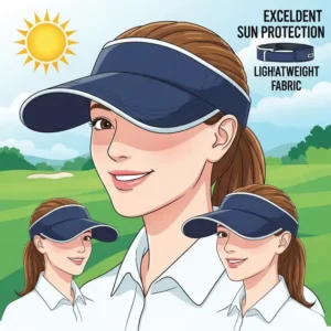 An illustration of a fashionable golf visor or hat for women, offering sun protection and comfort on the course, an essential golf accessories for women for sunny days.