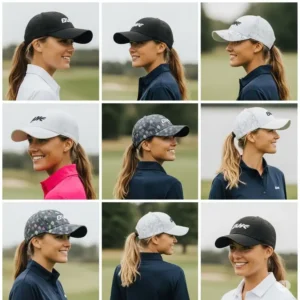 Range of sporty women's golf baseball caps, suitable for comfortable and casual wear on the green.