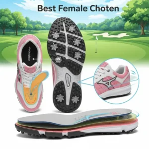Illustration showcasing the advanced cushioning and comfortable design of premium best female golf shoes.