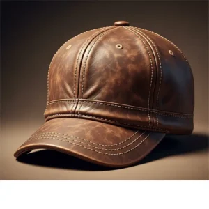 A detailed illustration of a vintage leather golf cap, showcasing its craftsmanship and rich texture, ideal for those seeking unique vintage golf hats.