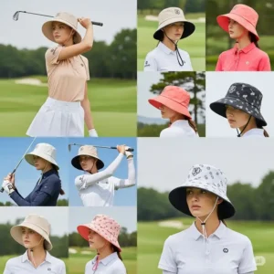 Modern women's golf bucket hats designed for all-around sun shade and a trendy golf look.