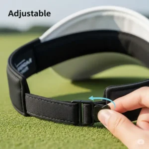 Image showing the adjustable strap or closure of a womens golf visor, emphasizing a secure and customizable fit.