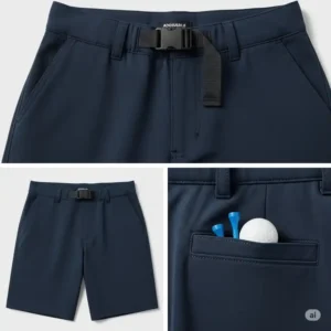 Detailed view of practical features on boys golf shorts, including spacious pockets and an adjustable waistband for a secure fit.
