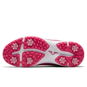 Underside view of girls golf shoes demonstrating advanced sole patterns and traction nubs for optimal grip on diverse terrains.