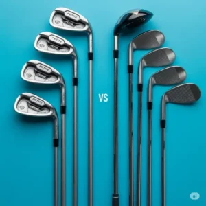 "A stylish petite golf putter from a set of ladies petite golf clubs resting on the fringe of a golf green, ready for a perfect putt."