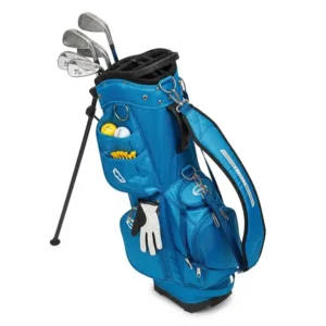 Lightweight golf bag designed to hold a full set of left-handed golf clubs for youth.