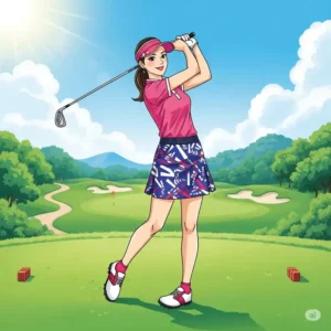 Illustration of a fashionable woman on the golf course, highlighting the trendsetting style of a modern womens golf skirt.