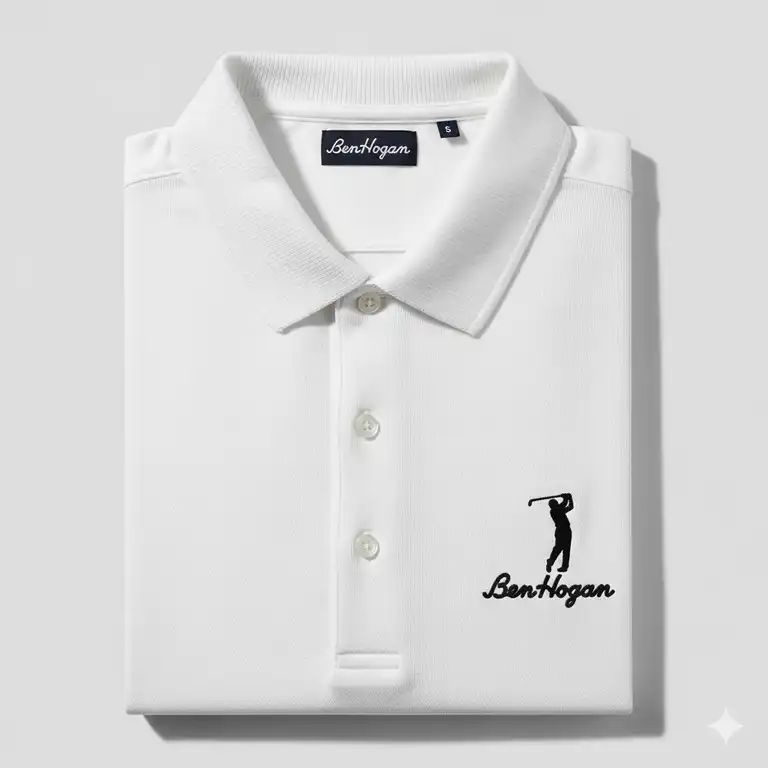 A classic white Ben Hogan golf shirt with the iconic logo embroidered on the chest.
