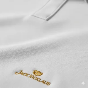 Close-up of the moisture-wicking fabric on a jack nicklaus golf shirt, showing its texture and quality.