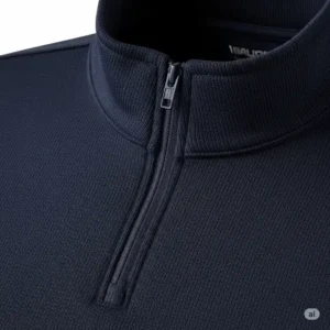 Close-up of the moisture-wicking performance fabric used in a high-quality golf quarter zip pullover.