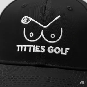 A professional-looking graphic showcasing the "tittties golf hat" logo. This image is ideal for demonstrating the design and quality of the embroidery on the hat.