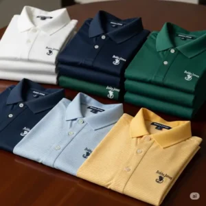 A collection of bobby jones golf shirts in various colors, showcasing the available options.