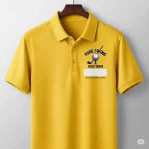 An illustration showing three different shades of yellow golf shirts, from a pale lemon to a bright, vibrant canary yellow.