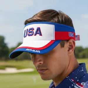 A red, white, and blue usa golf hat visor for men, perfect for keeping the sun out of your eyes on the green.