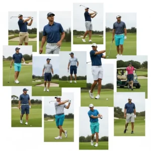 A collage of different golf shorts PGA Tour players wear, showing various fits and colors.