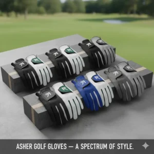 A vibrant collection of Asher golf gloves showcasing the range of available colors and modern designs.