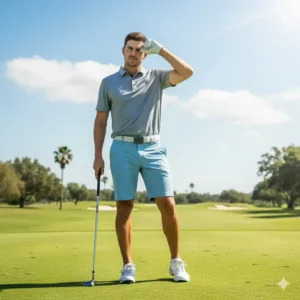 A caddie on a sunny day wearing durable golf shorts PGA Tour players trust on the course.