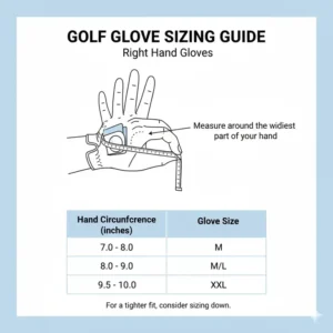 A visual sizing chart helping golfers measure their hand to find the perfect fit for a right hand golf glove.