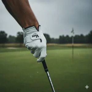 Vice golf glove in a light rain, emphasizing its all-weather performance and durability for golfers