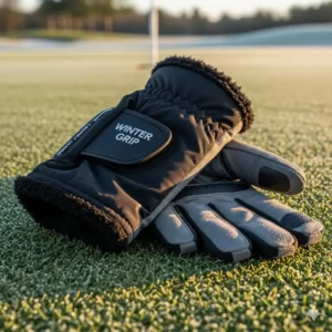 A pair of thermal golf gloves, showing grips on the palm for improved handling in cold conditions.