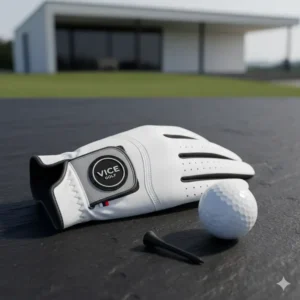 Stylish Vice golf glove with its distinctive logo, perfect for golfers seeking both performance and modern aesthetics.