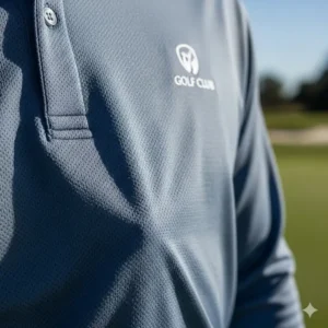 A shot focusing on the breathable material of a golf long sleeve polo, showing off its lightweight and comfortable design. 