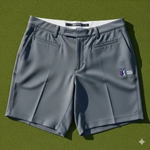 A stylish golfer showcasing contemporary golf shorts PGA Tour fashion trends on the green.