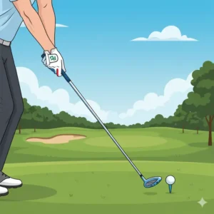  A dynamic illustration showing a golfer mid-swing, highlighting how a custom golf glove provides a secure grip and improves performance on the golf course.