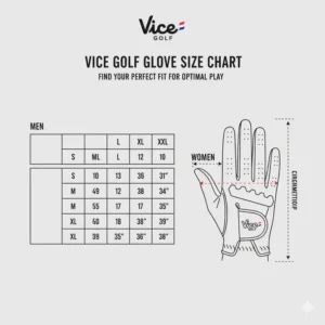 Infographic displaying a Vice golf glove size chart to help golfers find their perfect fit for optimal play.