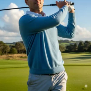 A versatile button-up cardigan golf sweaters, a great layering option. 