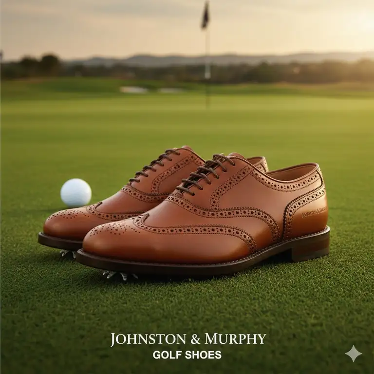 Stylish, classic leather design for superior comfort and performance: johnston and murphy golf shoes.
