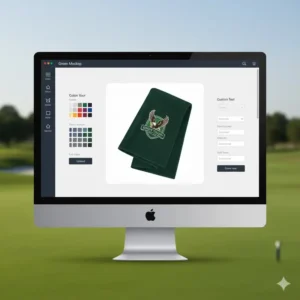 Digital mockup showing how to design your custom golf towel with a company logo