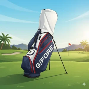 Close-up details of a G/FORE carry bag, showcasing the durable material and signature logo on the gfore golf bags.