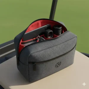 Spacious interior view of the golf valuables pouch, showing secure pockets for phone and rangefinder.