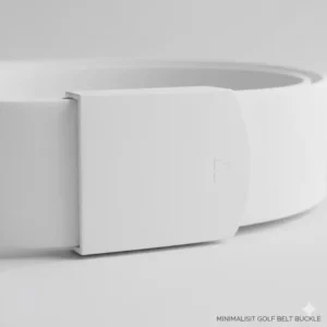 Detail of the hidden, minimalist buckle on a premium ghost golf belt, designed for a sleek look. 