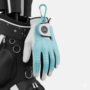 A portable golf glove holder with a contoured shape designed to maintain the glove's original fit.