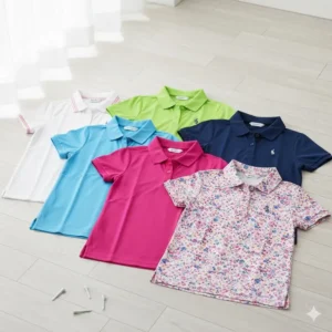 Breathable and moisture-wicking junior girls golf clothes polo shirts for warm weather play.