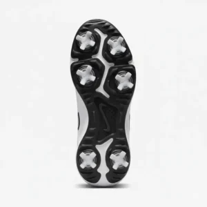 Detailed view of the sole and spikes for the excellent traction of the scottie scheffler golf shoes. 