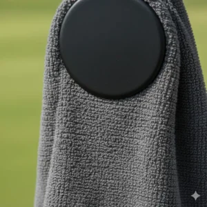 Detail of the waffle weave texture for superior cleaning power on the magnetic golf towel. 
