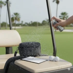 Water beads up on the durable, waterproof fabric of the golf valuables pouch protecting your belongings.