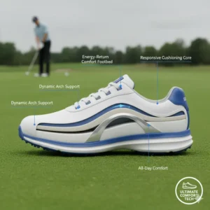 Cross-section view illustrating the comfortable mens golf shoes cushioning and insole support.
